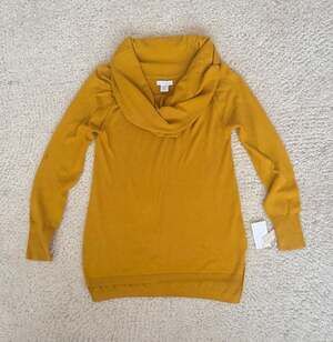 Shrinking Violet Mustard Cowl Neck Off Shoulder Sweater Tunic L NWT